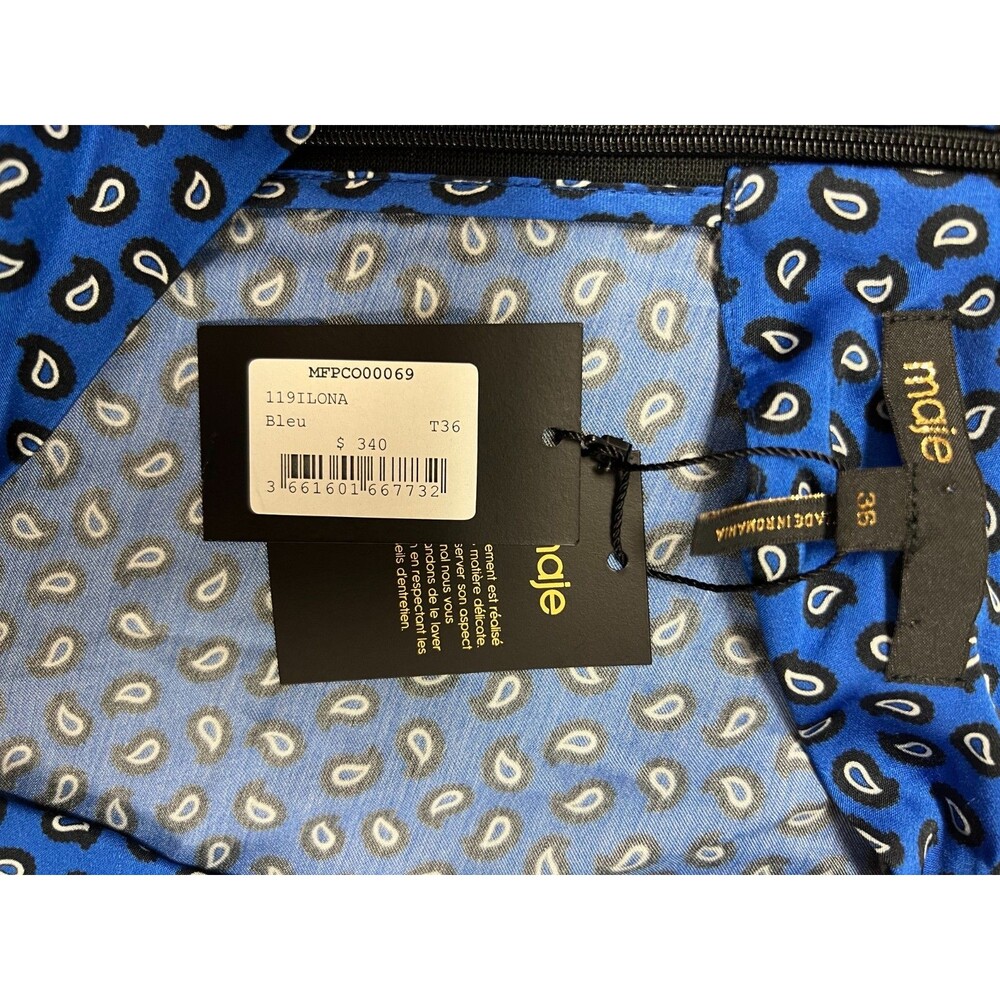 “Maje Blue Printed Romper Women Size 36 Short Sleeve V-Neck Casual Jumpsuit” - Picture 7 of 10